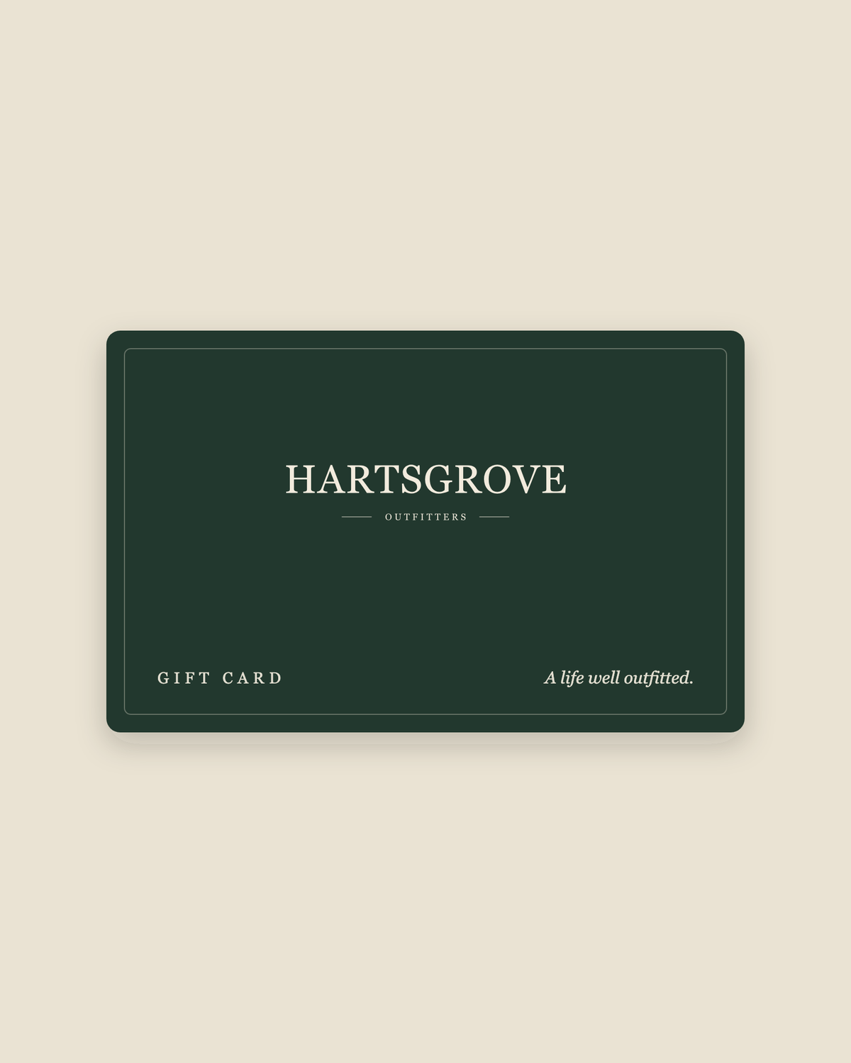 Hartsgrove gift card in forest green with the Hartsgrove Outfitters wordmark